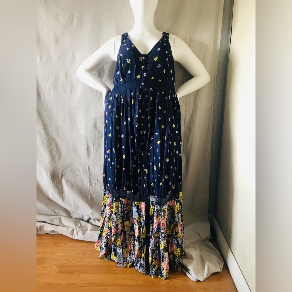 Torrid navy floral challis button maxi dress size 1